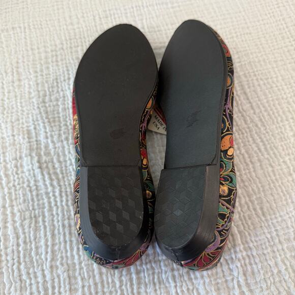 Vintage 80s 90s Ballet Flats Size 7 Canvas Fabric Paisley Jewel Gold New - Picture 10 of 10